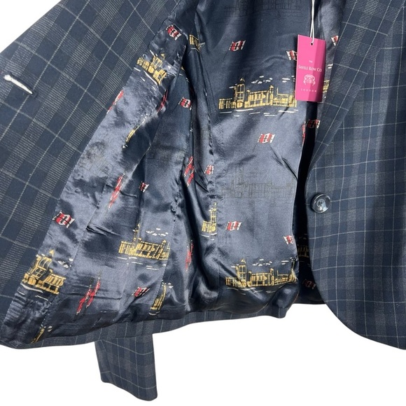 SAVILE ROW CO. London One Button Blazer Navy Blue Plaid Size Medium - Picture 2 of 8